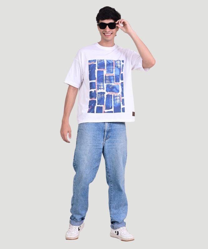 Men's White Shivaji Graphic Print Half Sleeves Oversized Fit T-Shirt